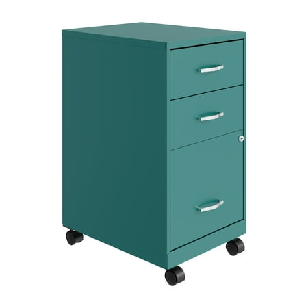 Space Solutions 18" Deep 3 Drawer Mobile Letter Width Vertical File Cabinet, Teal