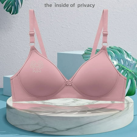Ndbuld Bras for Women Women s Bra Soild Wire Underwear Bra Everyday Small Cup Underwear Deals Up to 50% off L Pink