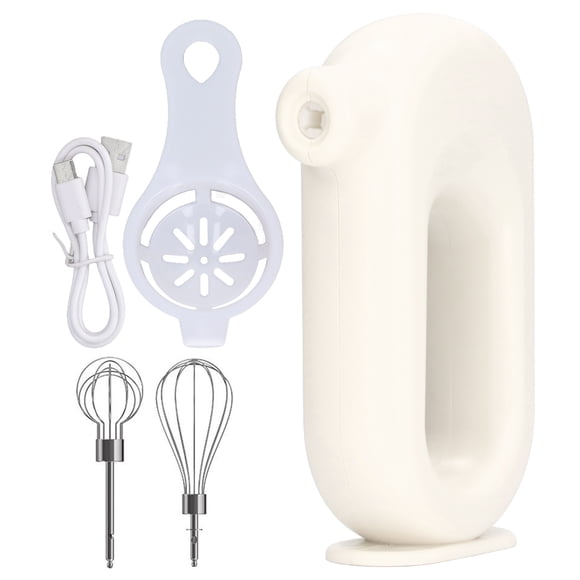 Batidora de mano eléctrica con carga USB y ajuste de 4 niveles, batidor de huevos eléctrico, espumador de leche de mano para cocina doméstica, color blanco