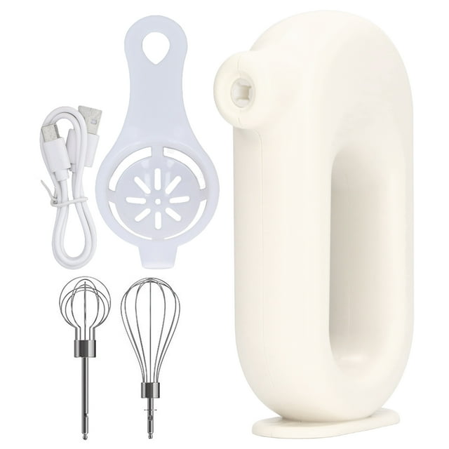 Batidora de mano eléctrica con carga USB y ajuste de 4 niveles, batidor de huevos eléctrico, espumador de leche de mano para cocina doméstica, color blanco