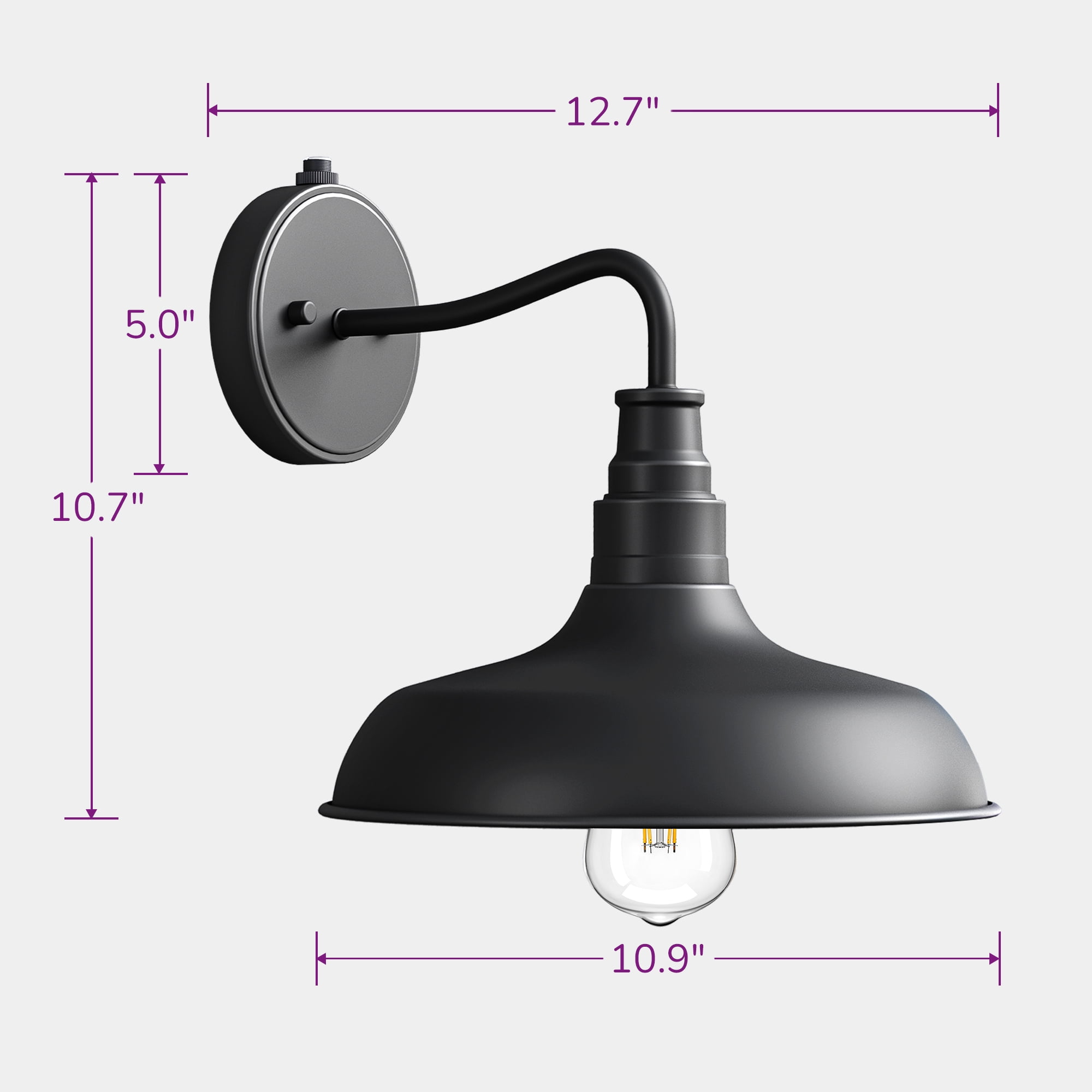 EDISHINE Dusk to Dawn Outdoor Barn Light, Gooseneck Wall Sconce E26, Hardwired Weatherproof Exterior Fixture for Porch Garage Patio Entryway, Rustproof Aluminum Black (Bulbs Not Included)
