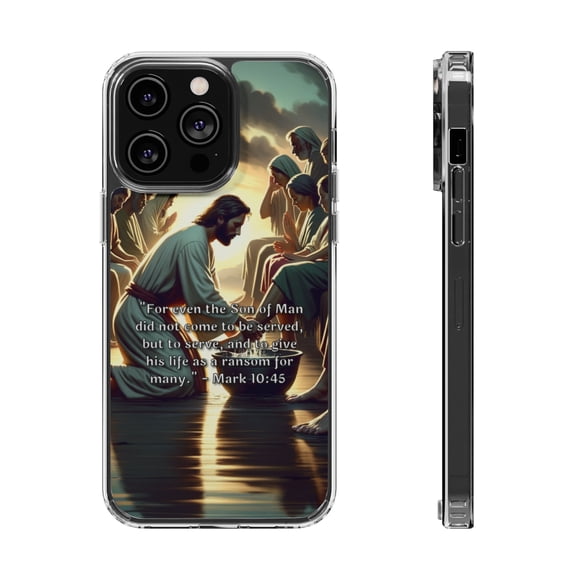 DistinctInk Hybrid (Acrylic / TPU) Clear Slim Fit Case for Apple iPhone 12 Pro MAX (6.7" Screen) - Mark 10:45 - The Son of Man's Sacrificial Service