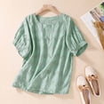thumbnail image 2 of Blouse pour Femmes Chemise en Lin Respirante d'Été Décontractée Couleur Unie Ajourée Rou, 2 of 3