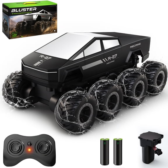 YSZZYSM 1:18 Scale 8-Wheel Amphibious Remote Control Car, 2.4GHz Water & Land All-Terrain RC Truck with 360° Spin, Waterproof Remote, Gift for Boys Girls Ages 6-12
