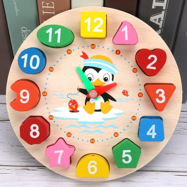 Reloj Digital Montessori de dibujos animados para niños, rompecabezas educativo de animales, juguete clásico de madera con cuentas geométricas, artilugios a juego Fivean unisex