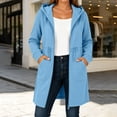 thumbnail image 2 of Lnmiateer Solid Relaxed Fit Zip Up Hooded Long Coat Adjustable Waist Ladies Stretch Thick Fabric Autumn Winter City Walking Travel Windbreaker Outfit, 2 of 7