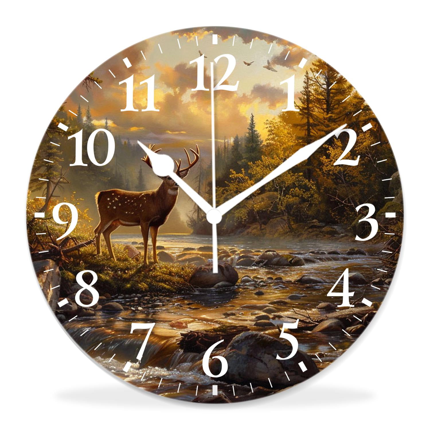 10 Inch Wall Clock Battery Operated Silent Clock Decorative for Office, Kitchen, Outdoor, Living Room,Whitetail Deer Wildlife Stunning
