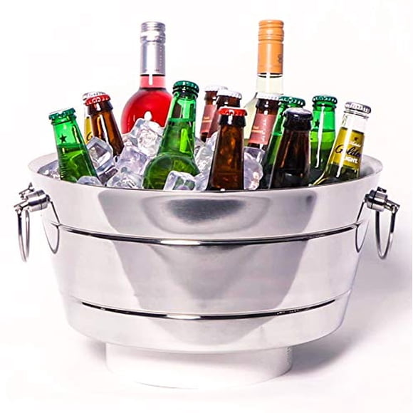 BREKX Cubo de hielo de acero inoxidable para fiestas, doble pared aislada, tina de bebida cepillada y cubo de vino con asas de doble bisagra, enfriador de bebidas para fiestas, 12 cuartos (3 galones)