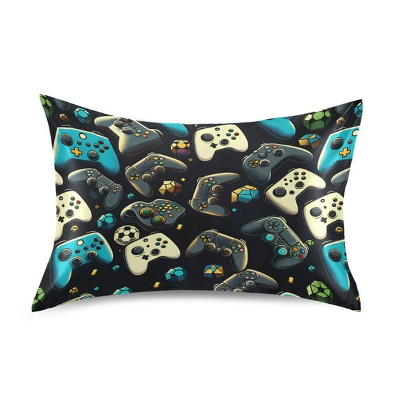 Satin Pillow Case Gaming Controller Standard Silk Pillow Cover for Hair and Skin Envelope Closure 20"x26"