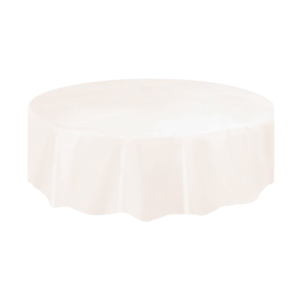 Round Ivory Plastic Tablecloth, 84", 1 Round Ivory Plastic Tablecloth