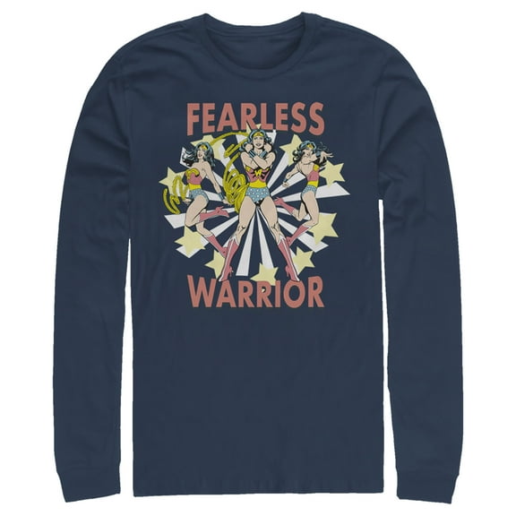Men's Justice League Fearless Warrior Long Sleeve Shirt Navy Blue 2X Large