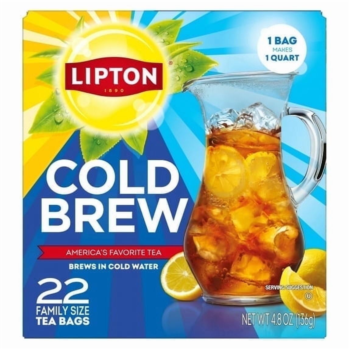 Lipton Cold Brew Iced Tea Variety Pack, Regular + Decaf Black Tea, 44 Tea Bags (22 ct Each)