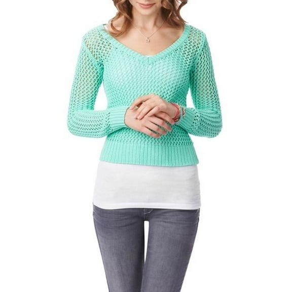 Aeropostale Womens Solid Cable V Neck Knit Sweater, Green, Juniors, X-Large