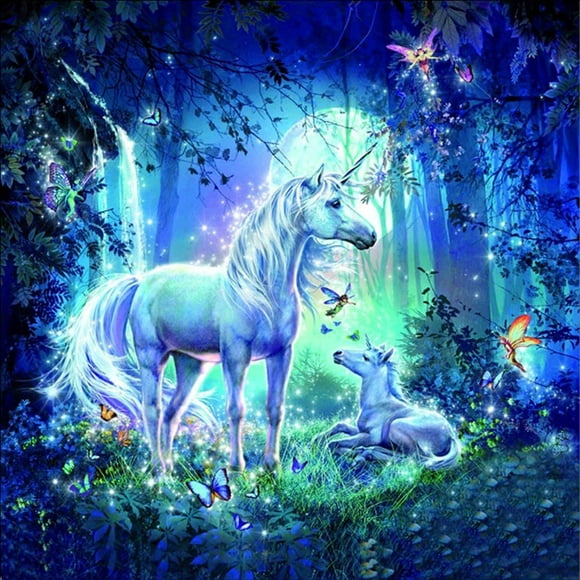 5D Diamond Painting Full Drill Kits, Yeesam Art Two Horses Fairy Butterfly Moon Wonderland Animal DIY Round Diamond Art Mosaic Crafts Cross Stitch Kits 30x30cm