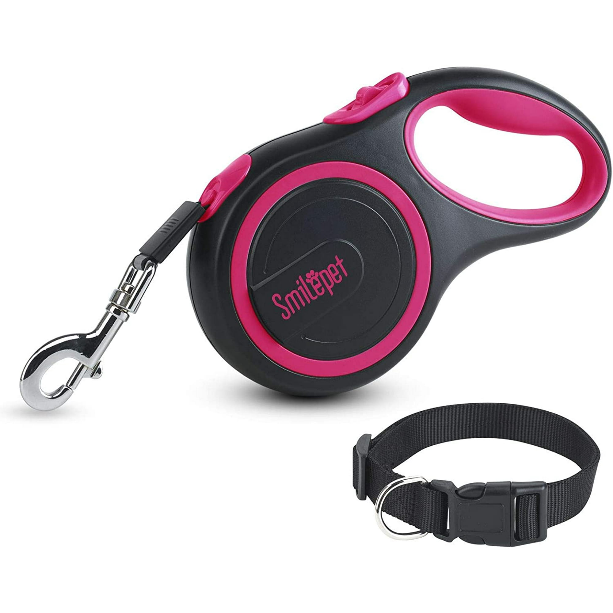 Retractable Dog Leash and Collar Set 16ft Pet Walking Leash for Small to Large Dogs up to 110 lbs Tangle Free Anti bite Nylon Tape Anti Slip Handle One Button Lock and