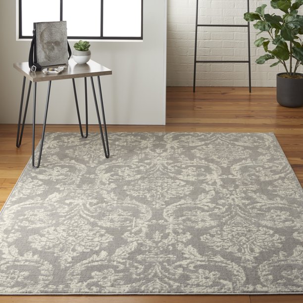 Nourison Jubilant Farmhouse Damask Grey Area Rug