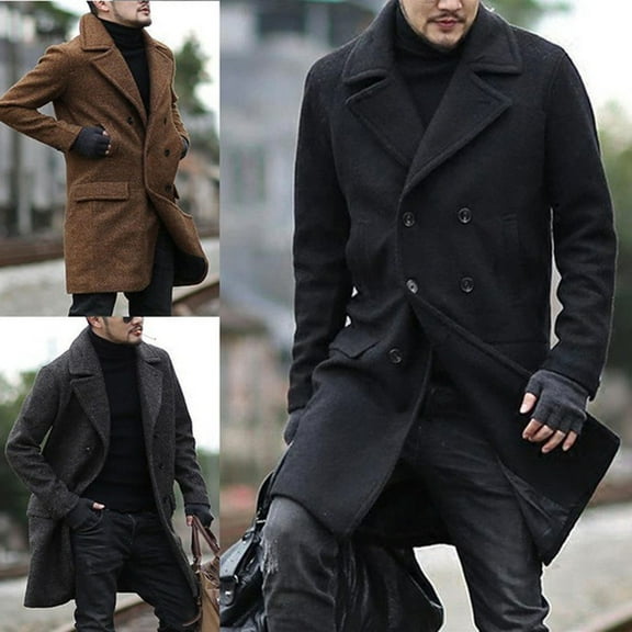 Miluxas Mens Double Breasted Trench Coat Casual Lapel Collar Business Winter Long Overcoats Gray