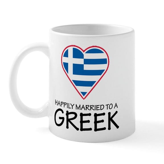 CafePress - Happily Married Greek Mug - 11 oz Ceramic Mug - Novelty Coffee Tea Cup