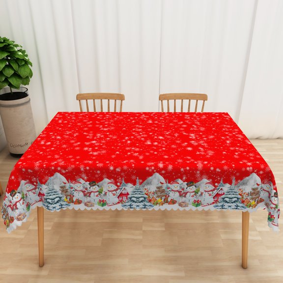 Mizhona Snowflake Christmas Tablecloths for Rectangle Tables Xmas Tree and Snowman Red Table Cloth for Kitchen Dinner Decor,60"Ã 84"