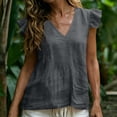 thumbnail image 3 of TGSLY Women's Linen V Neck Tank Tops Lightweight Soft Ruffle Cap Sleeve Shirts Loose Fit Dressy Casual Solid Color Tunic Blouses S, 3 of 10