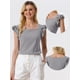 thumbnail image 2 of Top de verano a cuadros para mujer Blusa de manga con volantes y cuello cuadrado Negro L, 2 of 4