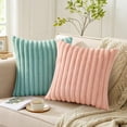 thumbnail image 5 of Pallene Faux Fur Plush Throw Pillow Covers 22x22 Set of 2, Luxury Soft Fluffy Striped Decorative Pillow Covers for Sofa, Couch, Living Room, Pink, 5 of 15