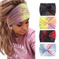 thumbnail image 1 of Gangel Tie Dye Diademas Anchas Turbante Anudado Envolturas para la Cabeza Boho Bufanda para el Cabello Accesorios para el Cabello de Yoga para Mujeres (Paquete de 4) (Tipo B), 1 of 1