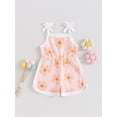 thumbnail image 3 of Musuos Baby Girl Cami Romper 12 18 24M 3 4T Sleeveless Square Neck Flower Print Tie Up Spaghetti Strap Jumpsuit, 3 of 10