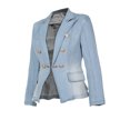 thumbnail image 3 of Fayshow0 Up to 50% off Womens Jean Jackets Lightweight Women's Casual Solid Color Denim Slim Double Breasted Button Denim Suit Jacket,Light Blue M, 3 of 4