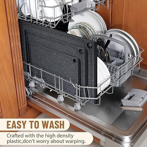 Plastic Cutting Boards for Kitchen, 3-Piece Large Cutting Board Set Dishwasher Safe Chopping Boards with Non-slip Feet and Juice Grooves,