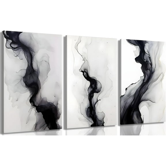 3 Pcs Black And White Simple Abstract Canvas Wall Art Black and gray Minimalist Prints Painting Smoke Shapes Pictures Posters Modern Home artwork for Living Room Bedroom Study office, 16x24in Poster