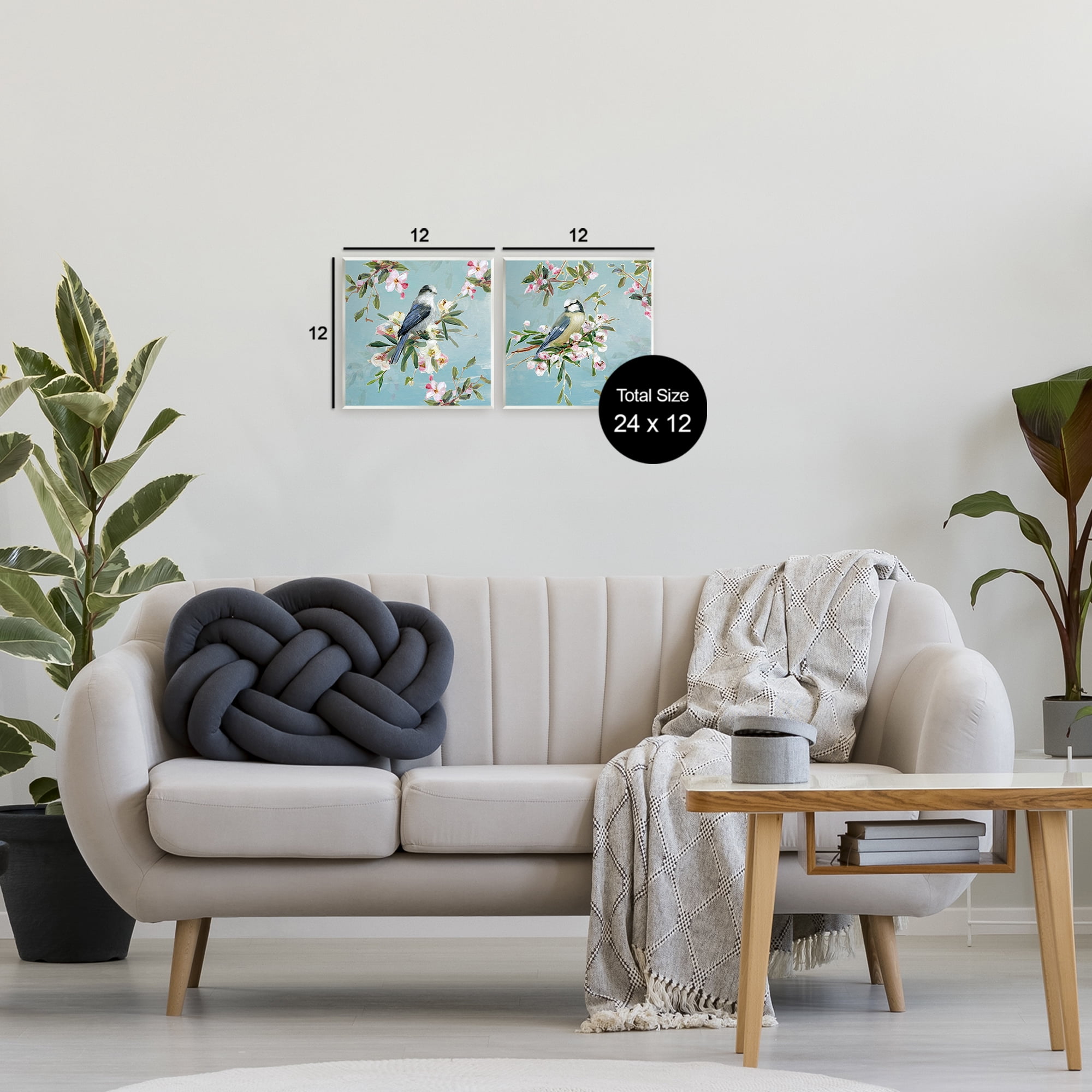 Stupell Industries Songbirds Among Spring Blossoms 2 Piece Wall Plaque Art Set, design by Sally Swatland