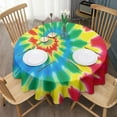 thumbnail image 3 of Colorful Tie Dye Mandala Pattern Round Tablecloth 60"x60",Wrinkle Wipeable Table Cloth for Kitchen Dining Room Picnic Patio Party, 3 of 6