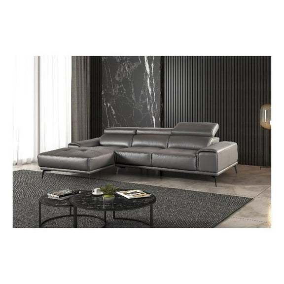 Furniture of America Lyndon Leather Dark Gray Sectional with Left Chaise