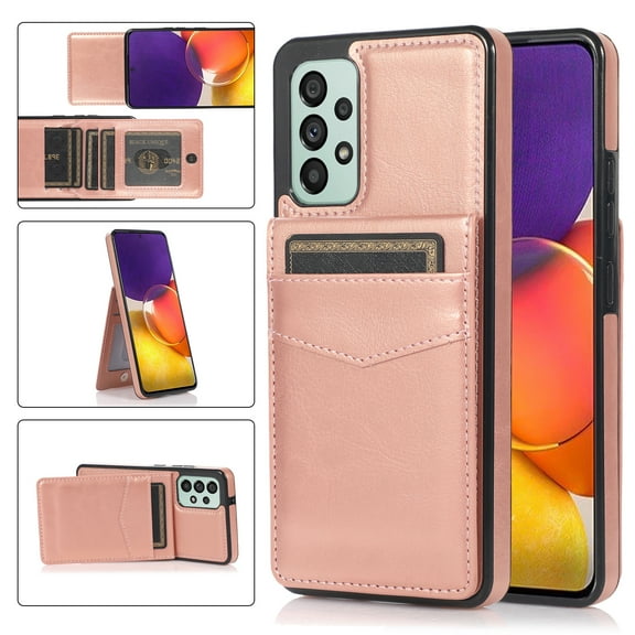 Compatible with Samsung Galaxy A32 5G Case Wallet with Credit Card Holder, Premium PU Leather Magnetic Clasp Kickstand Heavy Duty Protective Shock Absorbing Phone Cover for A32 5G, Rosegold