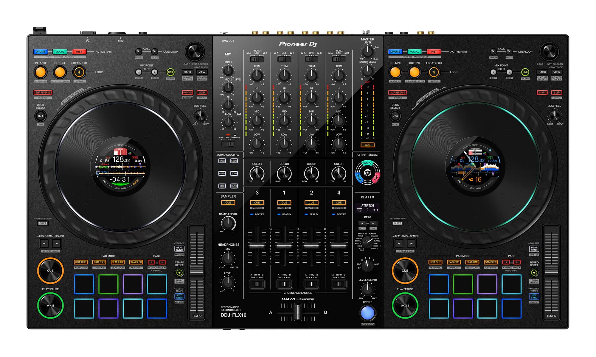 Pioneer DDJ-FLX10 DJ Controller - Black Bundle with Laptop Stand, Headphones, and Austin Bazaar Polishing Cloth