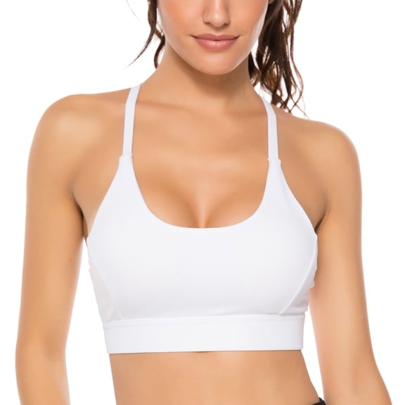 Sports Bra for Women Strappy Sports Bra Mesh Open Back Sports Bra for Workout Yoga Gym White L