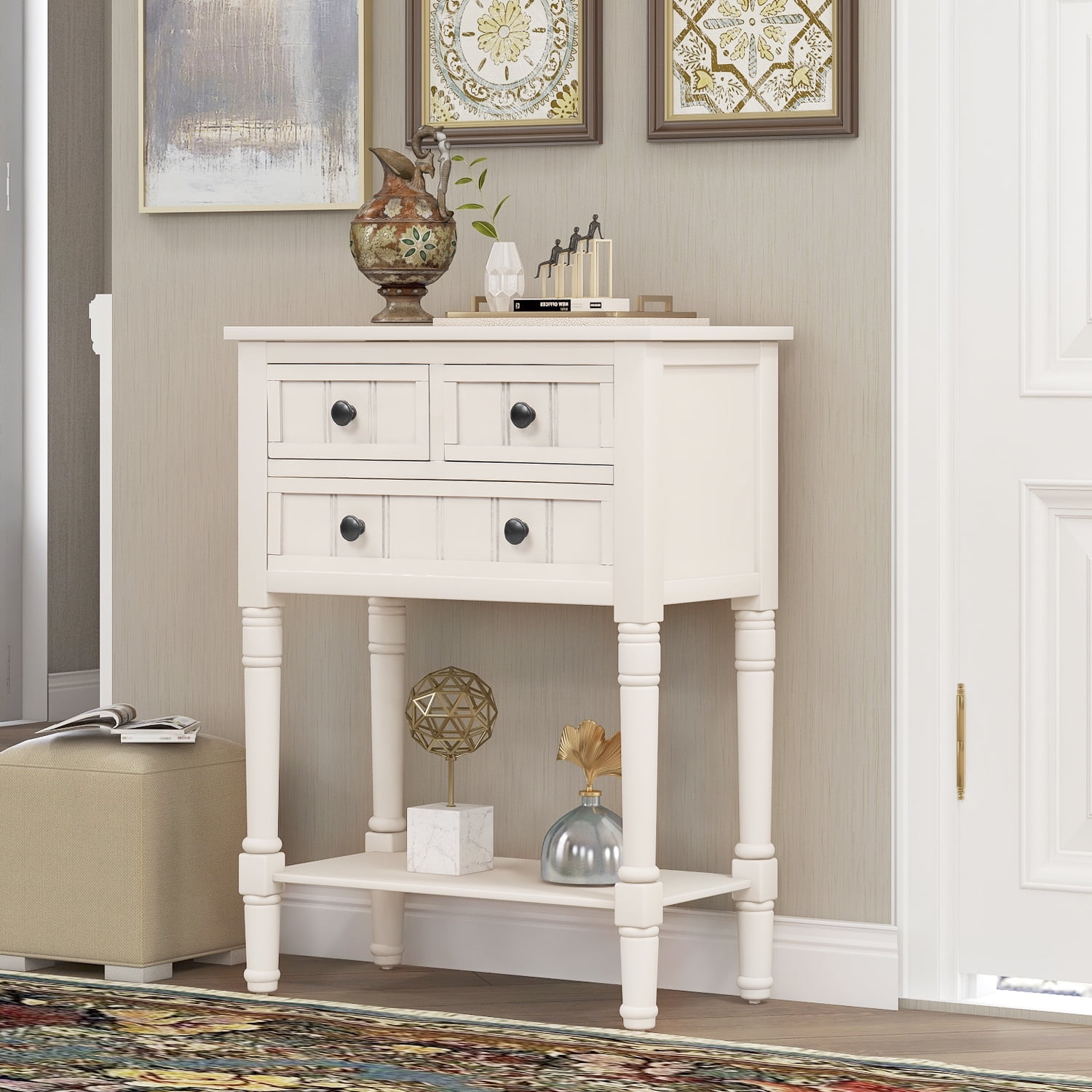 Jumper Console Table 24 Solid Wood, White Wood Console Table With Drawers