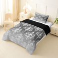 thumbnail image 2 of Homewish Hipple Halloween Skull Twin Comforter Sets,Victorian Damask Bedding Set,Gray White,Black Reversible,2 Pieces,1 Comforter and 1 Pillowcase, 2 of 7