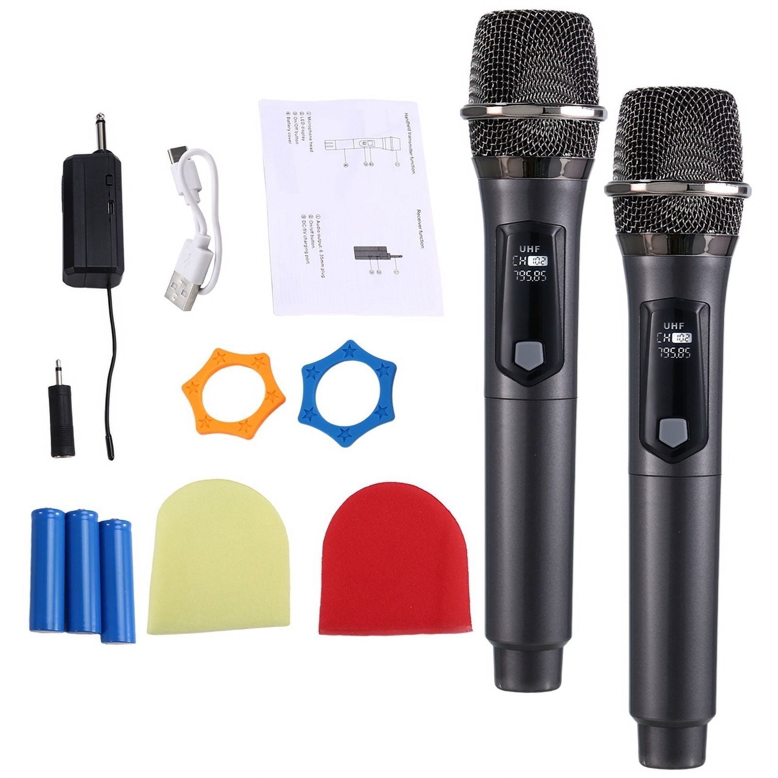 Wireless One-to-Two Home Microphone 6.35 Interface Professional Handheld Microphone for KTV Performance Stage Gray