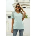 thumbnail image 3 of Anbech Women's Lace Splicing Blouse V Neck Shirt Splice Short Sleeve Loose Casual Solid Color Tops, 3 of 9