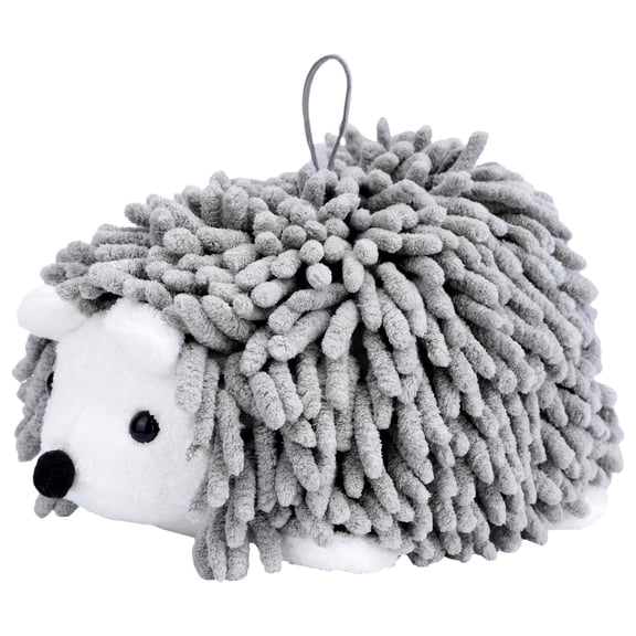 REGALWOVEN 1 Pack Cute Animal Chenille Hanging Hand Towel, Absorbent Soft Bathroom Decorative Towel for Kitchen Grey 10" x 6"