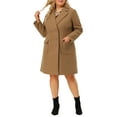 thumbnail image 3 of Women's Plus Size Long Winter Coats Notch Lapel Double Breasted Pea Trench Coats 2X Camel, 3 of 9