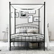 alazyhome Full ​Size Metal Canopy Bed Frame, Modern Design, Black