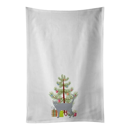 

Russian Blue #1 Cat Merry Christmas White Kitchen Towel Set of 2 19 in x 28 in