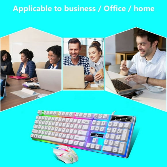 HAOANSuspended Colorful Backlit Keyboard Mouse Set USB Wired Mechanical Feeling Gaming Peripherals 104-Key Illuminated Keyboard for PC/Laptop - Ergonomic Design White