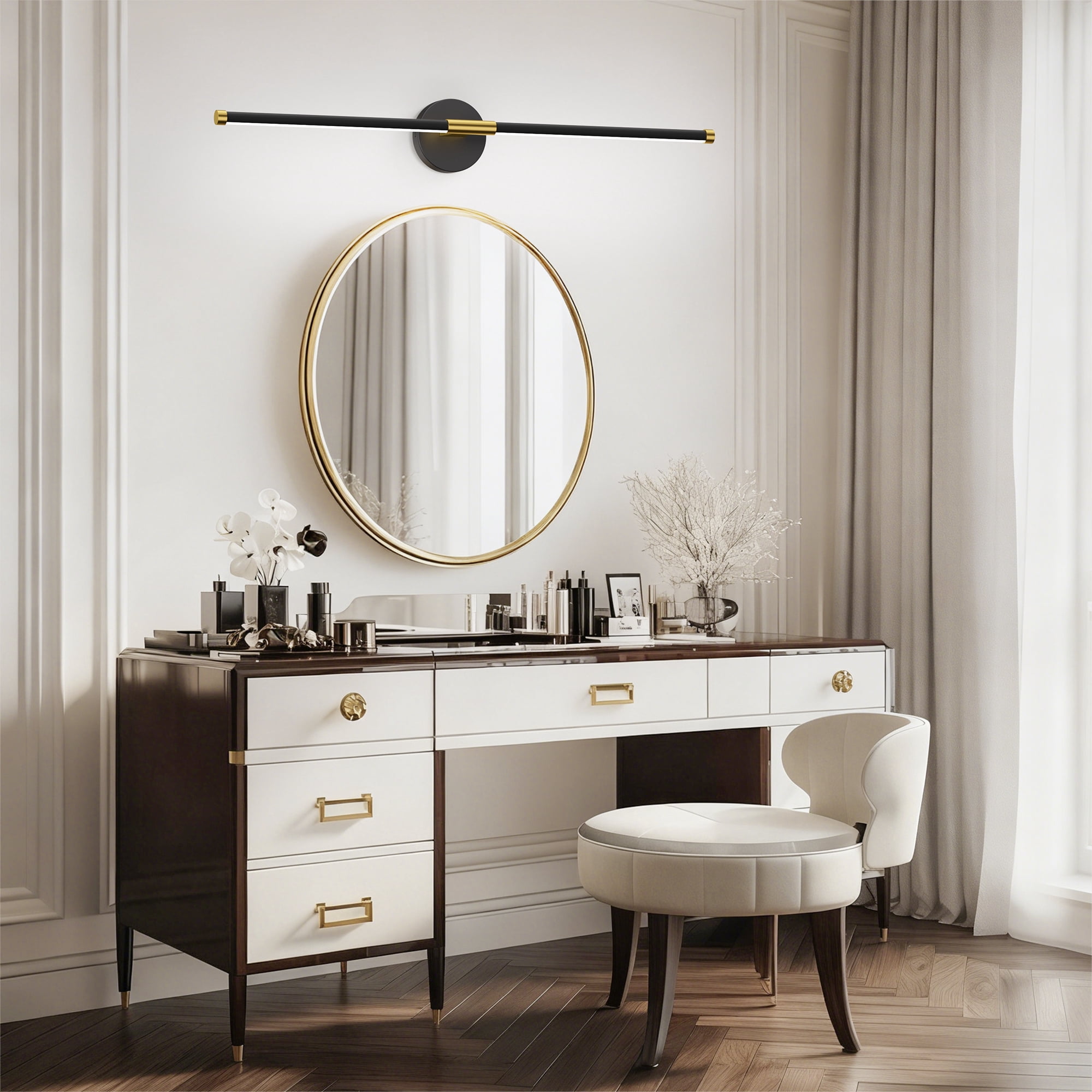 32 Inch 360° Rotatable LED Vanity Lights for Bathroom Over Mirror 6000K Modern Wall Sconces Picture Lights for Paintings Black Gold Bathroom Light Fixtures