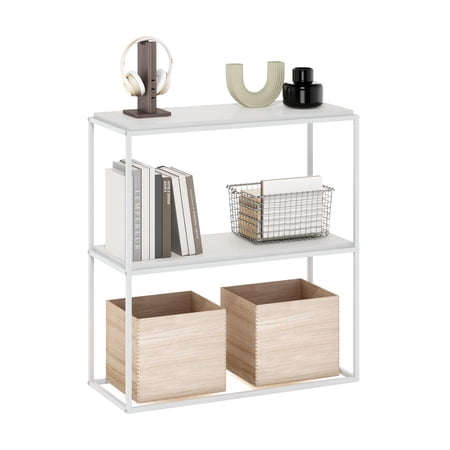 4-Tier Open Shelf Unit, Solid White Frame & White Tops, Tool-Free Assembly