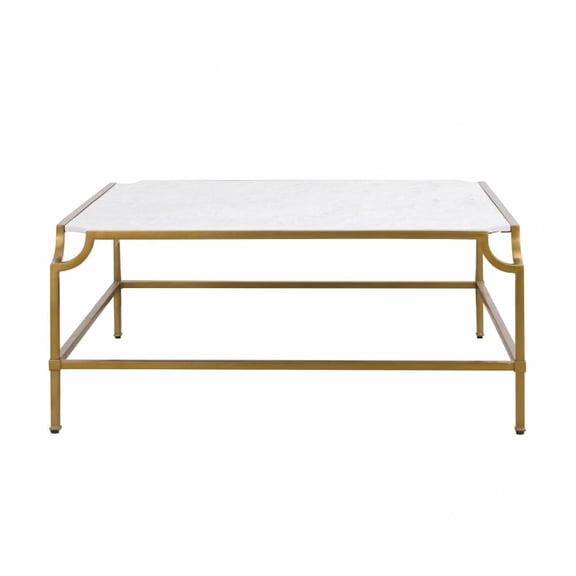 Elk Home Blain Square Coffee Table in White Marble and Antique Brass