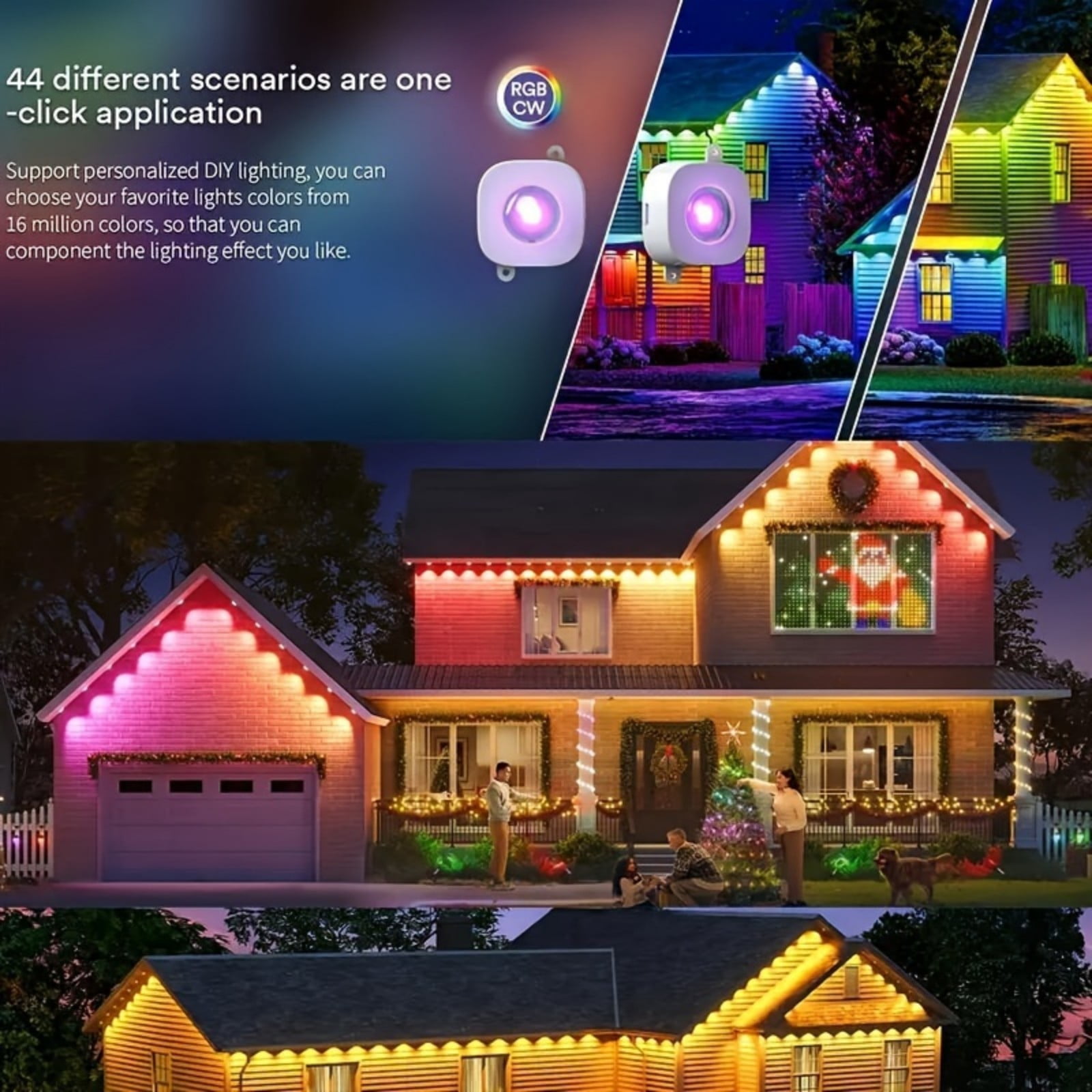 PUCACHI 200ft Permanent Outdoor Christmas Lights Smart Outdoor Light, App and Remote Control Dual Control, IP67 Waterproof, RGBIC Lights for Patio, Eaves, Party Decoration